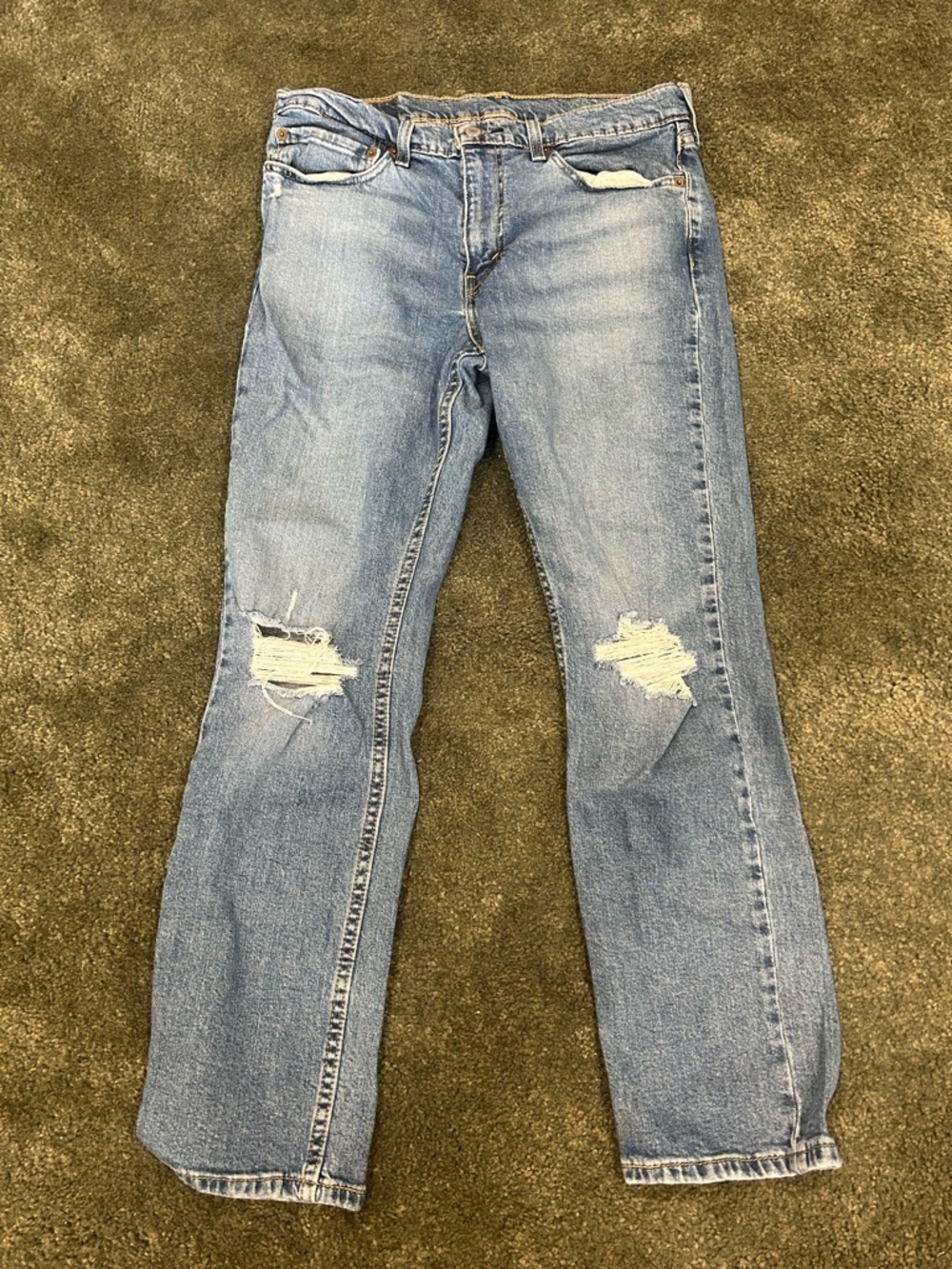 Levi's Light Blue Ripped Straight Leg Jeans 34x30